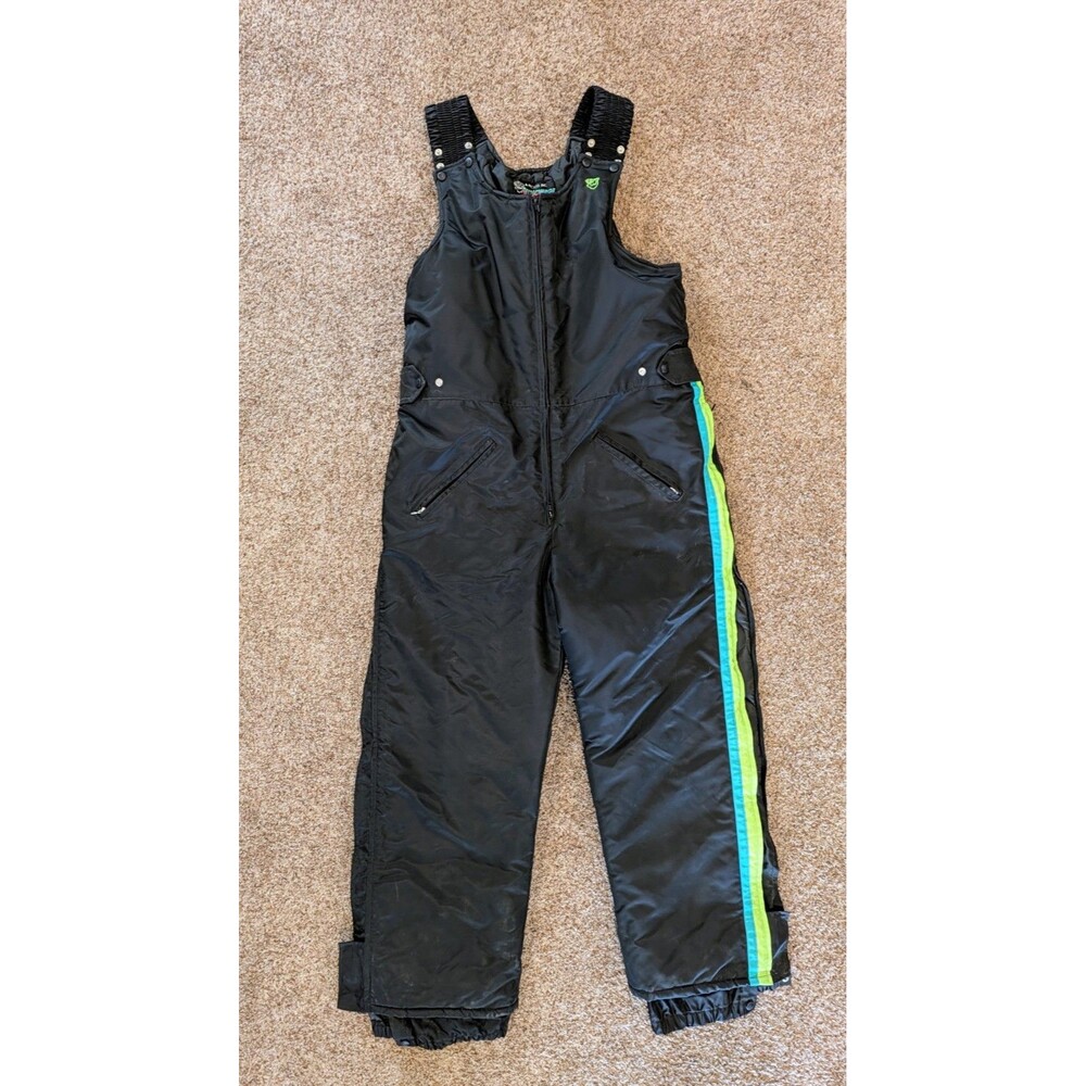 Vintage Arctic Cat Arcticwear Snowmobile Bibs XL Black Neon Green Blue Stripe...